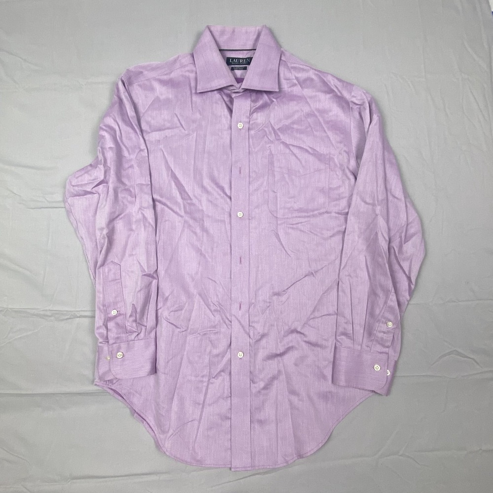 Lauren Ralph Lauren Non Iron Dress Shirt Men 16 Purple Classic Fit Cotton Formal